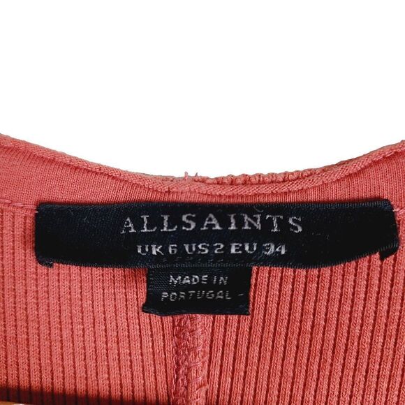 ALLSAINTS Tank Pencil Dress 2 Rust Red Ribbed Knit Full Zip Sleeveless Midi - Picture 5 of 7